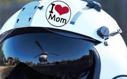 Flight Helmet with "I Love Mom" sticker
