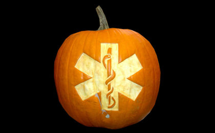 Pumpkin with Star of Life carved into center
