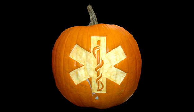Pumpkin with Star of Life carved into center