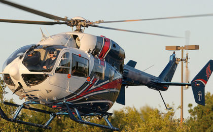 Air medical helicopter hovering Close-up