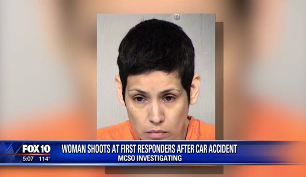 Woman Shoots at First Responders After Car Crash
